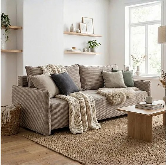 CORDO – sofa 3-osobowa z funkcją spania 197x140 cm, tkanina Poso 3 brązowa