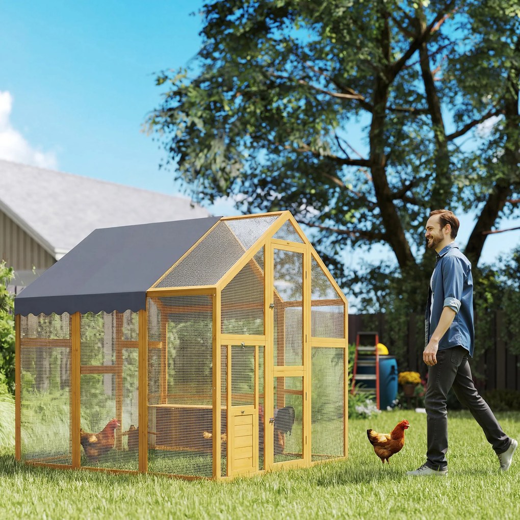 PawHut Kurnik 3,07 m² Wybieg drewniany z wodoodporną osłoną, zamkiem bezpieczeństwa, dla 6-8 kur 1,7 x 1,8 x 1,8 m | Aosom PL