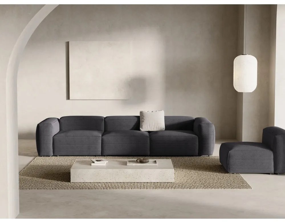 Ciemnoszara sztruksowa sofa 364 cm Bergamo – Cosmopolitan Design