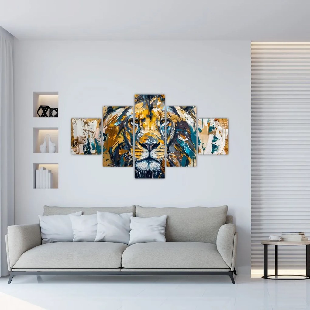 Obraz - Abstrakcyjny obraz olejny z lwem (125x70 cm)