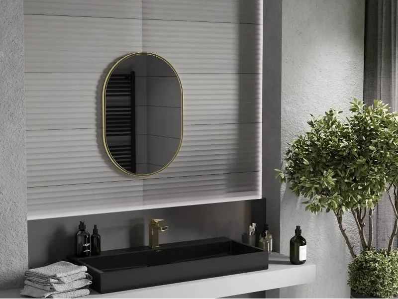 Mexen Loft lustro łazienkowe owalne 70 x 50 cm, rama złota szczotkowana - 9851-070-050-000-50