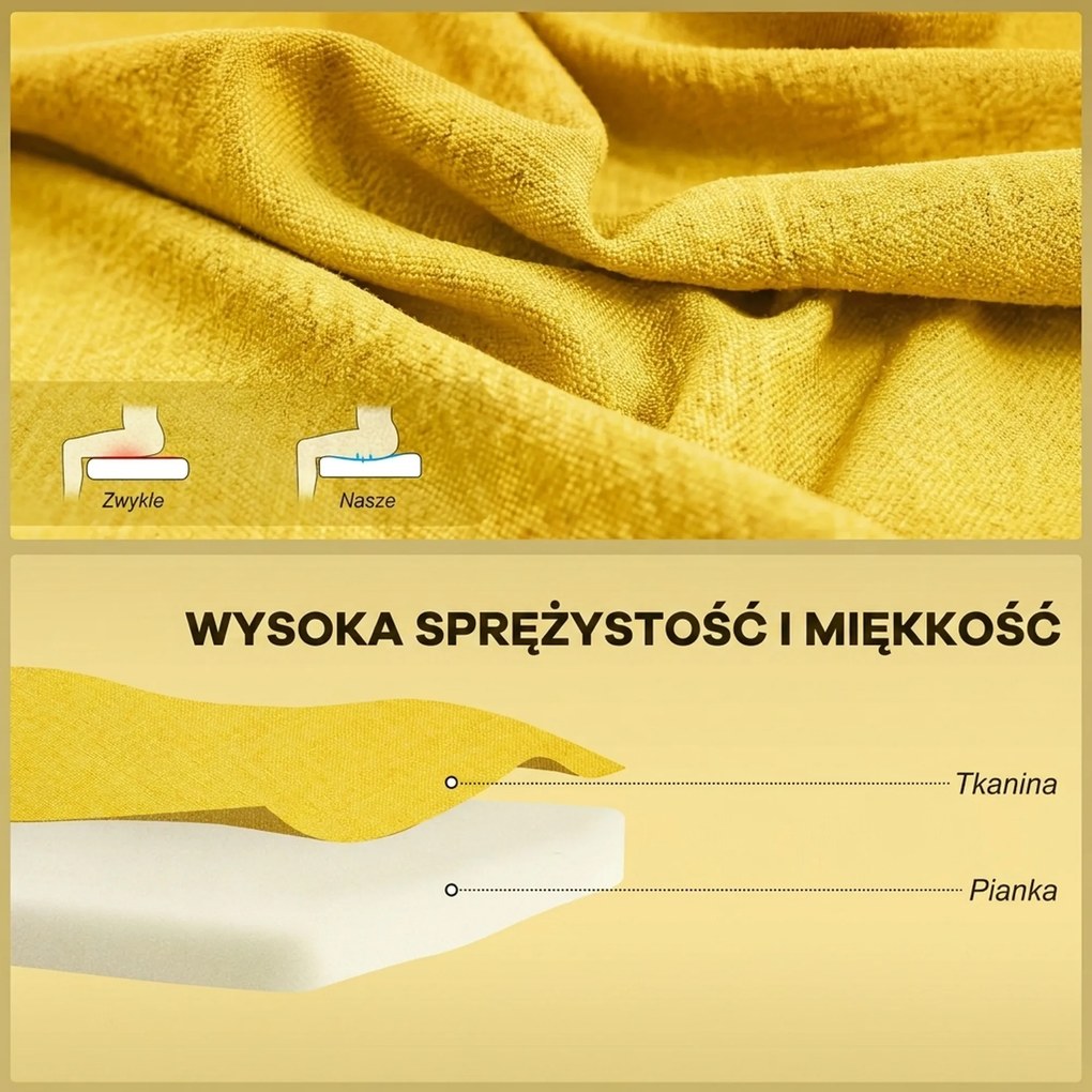 HOMCOM 2-osobowa sofa, miękkie obicie, łatwa do czyszczenia, do 220 kg, 117 x 56,5 x 77 cm, żółta | Aosom PL