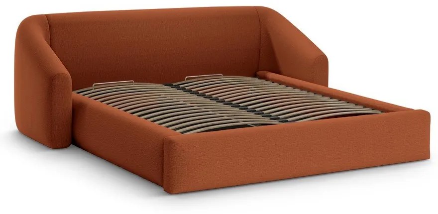 Ceglaste tapicerowane łóżko dwuosobowe ze schowkiem ze stelażem 160x200 cm Campi – Cosmopolitan Design