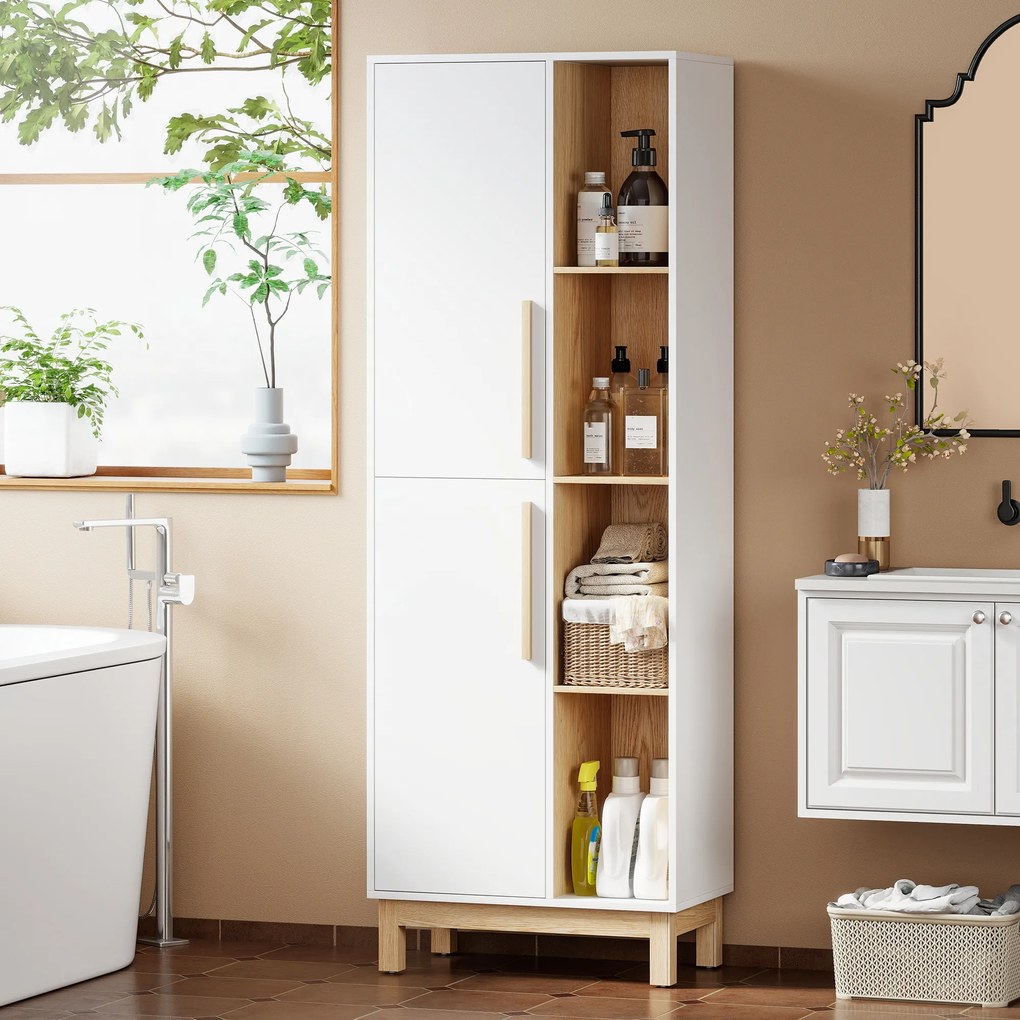 HOMCOM Regał na książki 176 cm, 4 otwarte półki, 2 szafki, wolnostojąca szafka na książki, MDF, biały