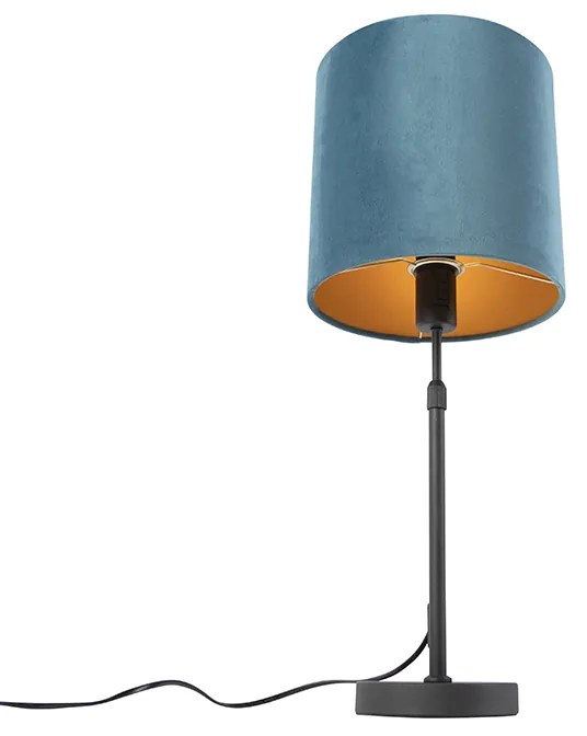 Lampa stołowa czarna z niebieskim abażurem z weluru i złotem 25 cm - Parte klasyczny/Antyczny Oswietlenie wewnetrzne