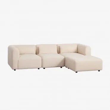Sofa Modułowy 3-częściowy Z Pufem Fogler Tkanina Baranek Boucle Kremowy Beż - Sklum