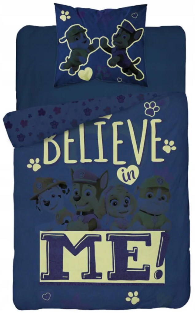 PrzytulneMieszkanie.pl PrzytulneMieszkanie.pl Świecąca pościel PAW PATROL Believe me szare Rozmiar pościeli: 70 x 80 cm | 140 x 200 cm