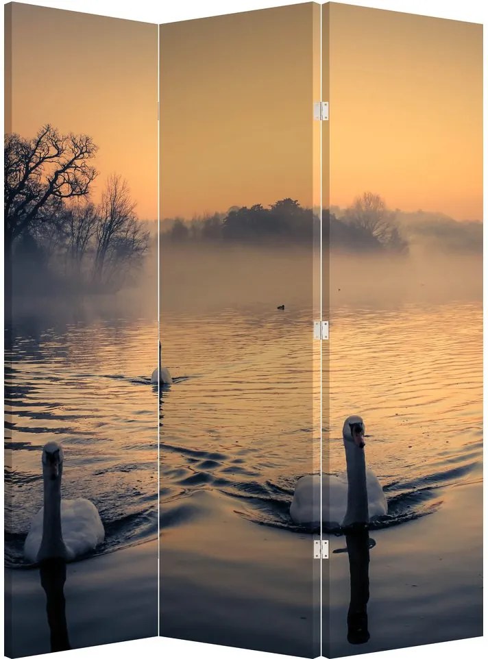 Parawan - Łabędzie na wodzie we mgle (126x170 cm)