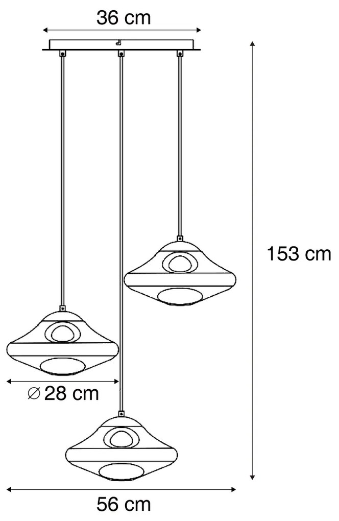 Lampa wisząca w stylu Hotel Chic mosiądz ze szkłem w kolorze bursztynowym 3-źródła światła - GusElegancki hotelowy Oswietlenie wewnetrzne