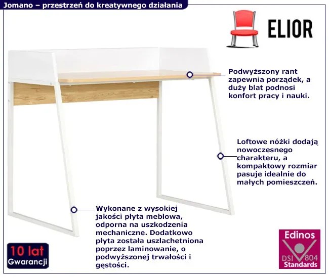 Nowoczesne biurko biało-dębowe - Cavani