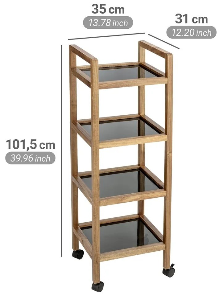 Czarny/w naturalnym kolorze regał łazienkowy z litego drewna akacjowego 35x101,5 cm Fondi – Wenko