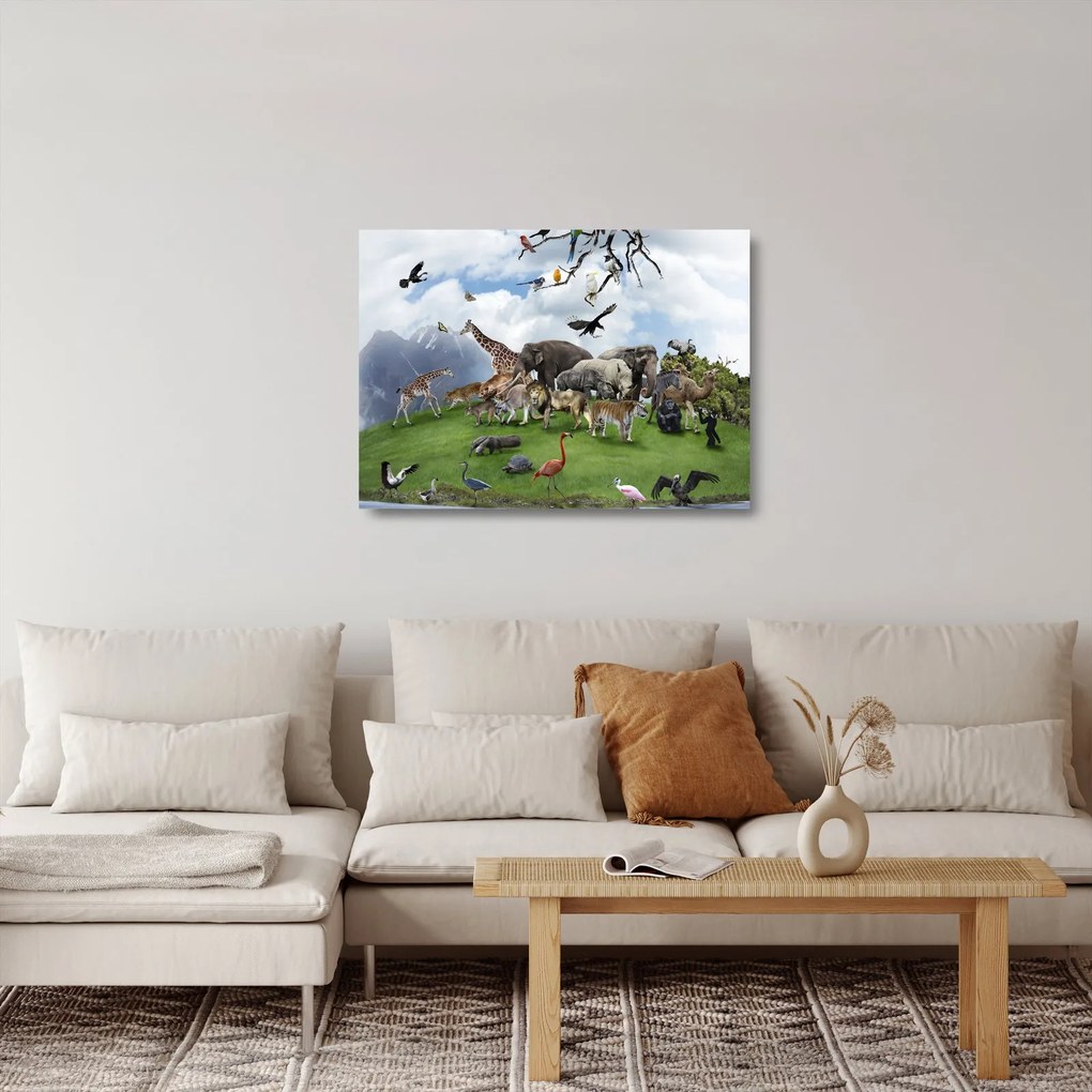 Obraz na szkle - Zwierzątka na wyspie (70x50 cm)