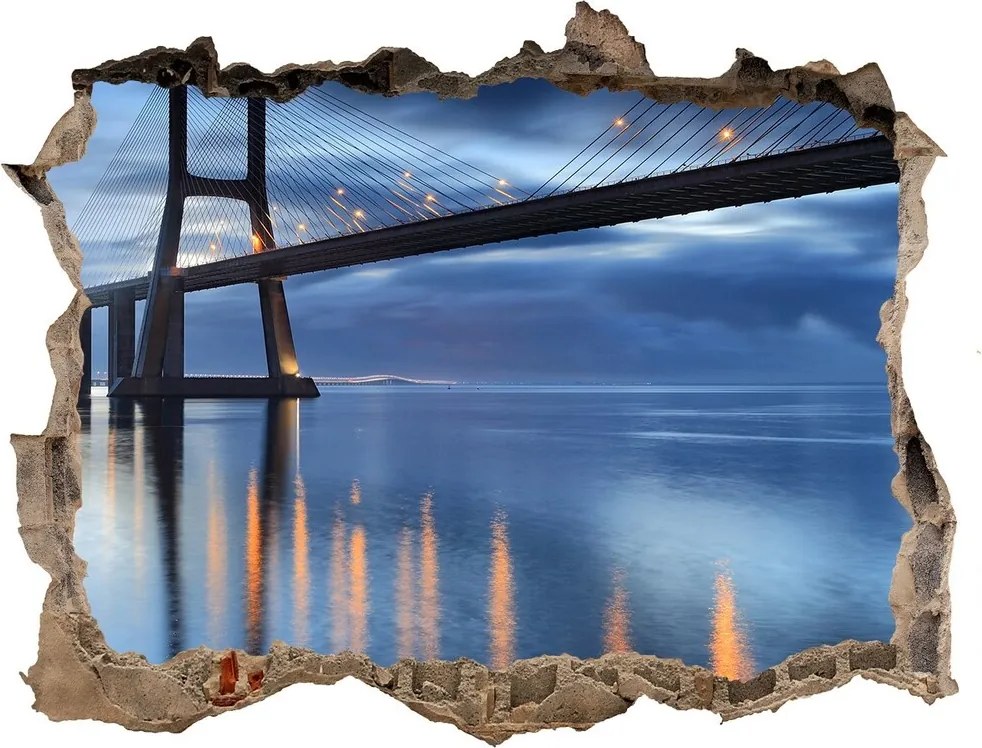Fototapeta dziura na ścianę 3d Oświetlony most