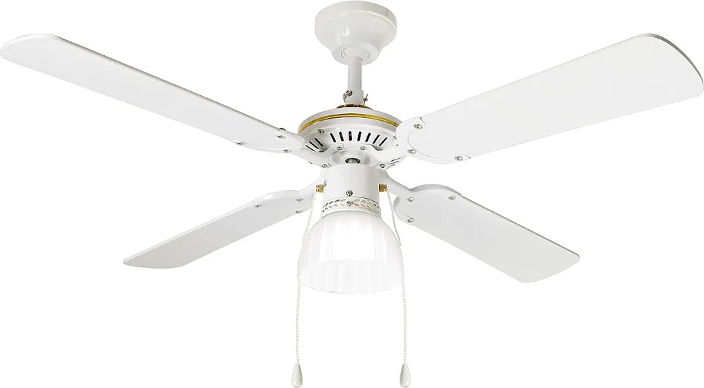Perenz 7064 B Biały wentylator sufitowy ze światłem - Ø 105 cm, 4 łopatki, 3 prędkości, silnik prądu przemiennego 50 W, cichy, gniazdo żarówki E27