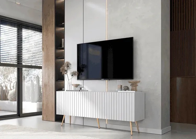 Biały stolik pod TV na złotych nóżkach - Filo 14X