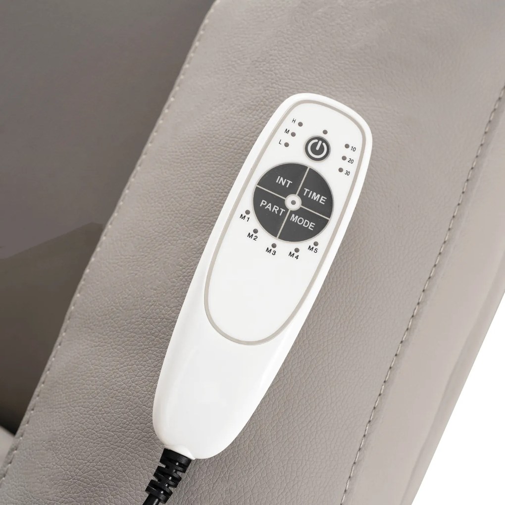 Fotel Masujący BOX Rozkładany Wypoczynkowy z Podnóżkiem Szary Ekoskóra Nowoczesny