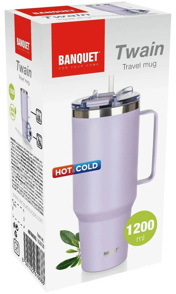 Banquet Kubek termiczny ze stali nierdzewnej z uchwytem Twain 1200 ml, liliowy