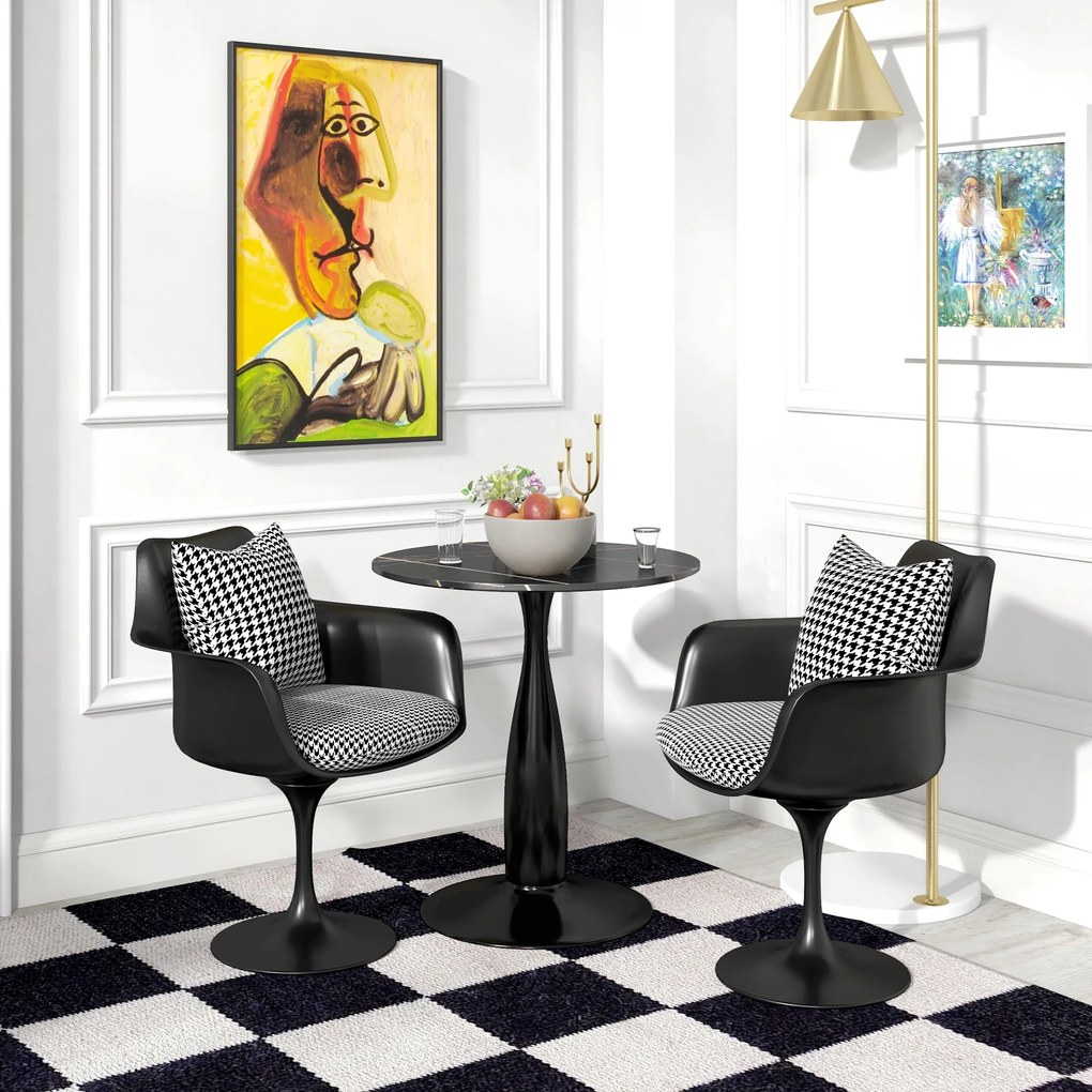 HOMCOM Okrągły Stół Jadalniany, Stal Malowana Proszkowo, MDF z Powłoką Melaminową, Antypoślizgowe Stopy, 70 x 74 cm, Czarny