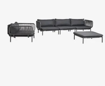 Modułowa Sofa Ogrodowa 3-częściowa Z 2 Narożnikowymi Fotelami, Pufem I Fotelem Roubly Grafitowa Szarość - Sklum