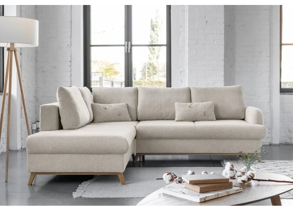 Beżowy rozkładany/ze schowkiem narożnik (lewostronny/w kształcie litery L) Scandic Lagom – Miuform