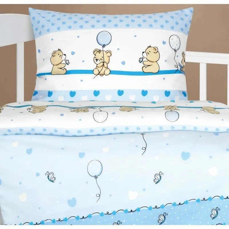 Bellatex Bawełniana pościel do łóżeczka Agata Bearniebieska, 90 x 135 cm, 45 x 60 cm