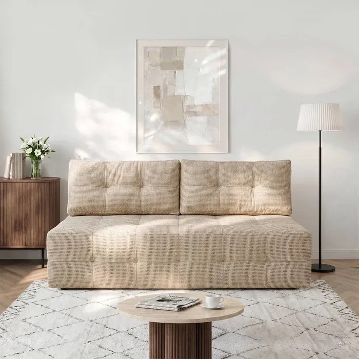 Sofa z Funkcją Spania MORANA Beżowa Szenil Nowoczesna