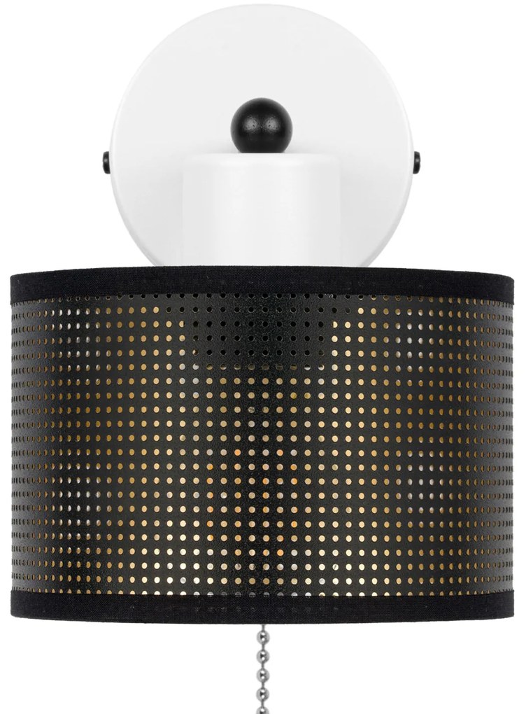 Biały kinkiet z włącznikiem jednopunktowy z czarnym abażurem SHWD-BE-1