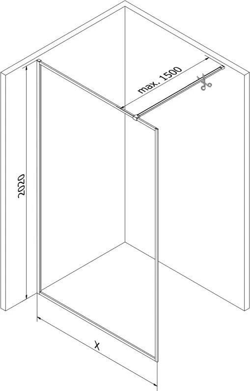 Mexen Kioto-XF ścianka prysznicowa Walk-in z ramką 110 x 202 cm, grafit 10 mm, czarna - 800-110-104-70-40-X