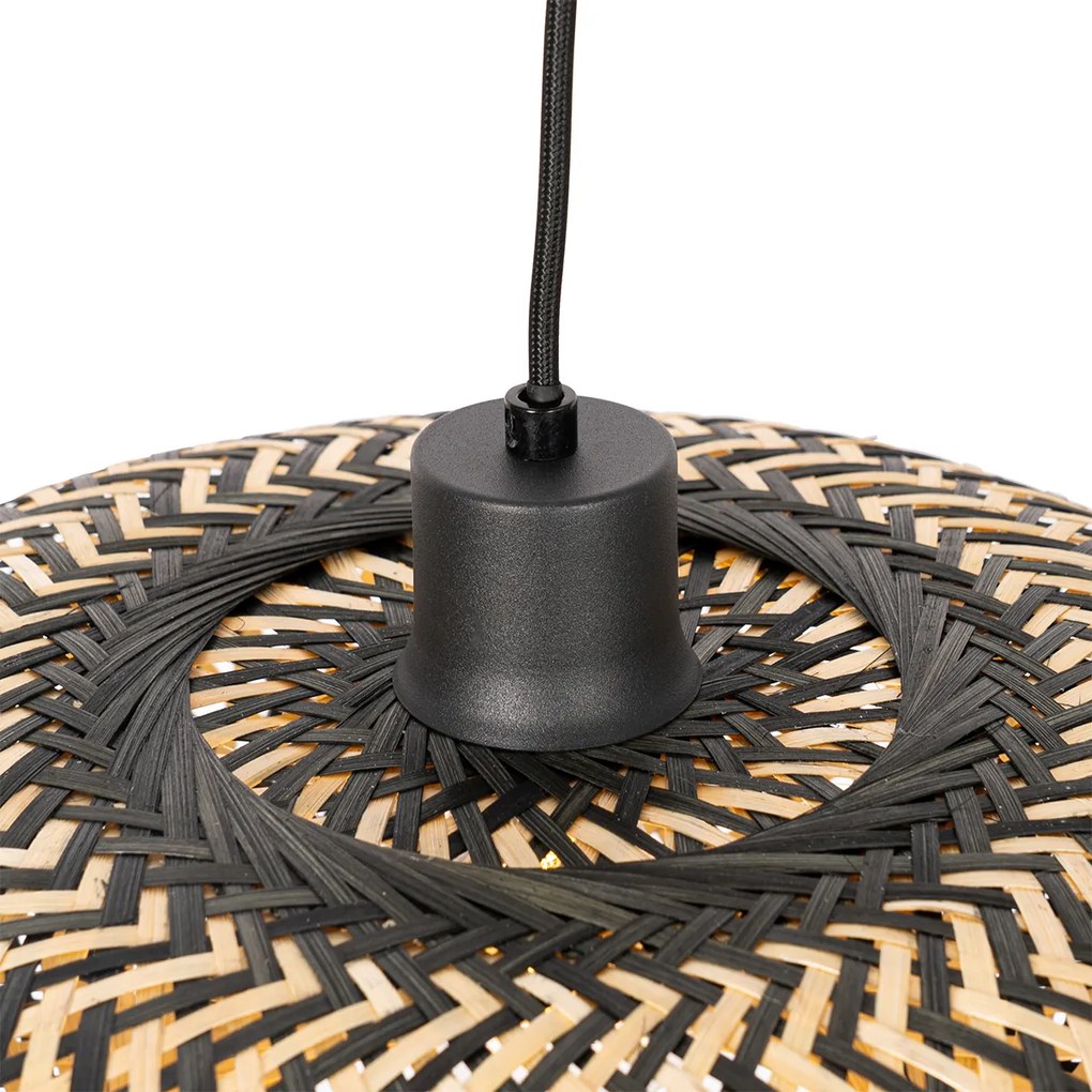 Orientalna lampa wisząca czarna z bambusa 40 cm - OstravaKolonialny Oswietlenie wewnetrzne