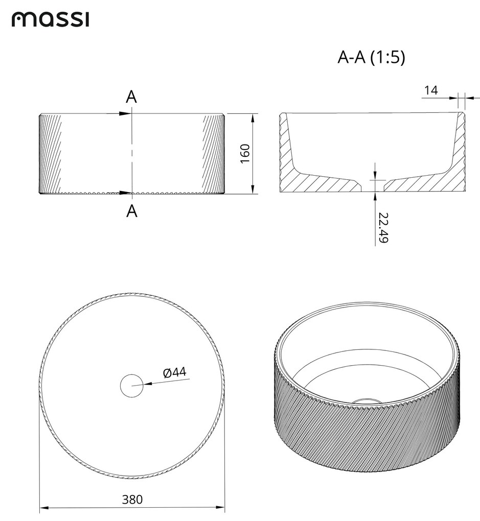 Umywalka betonowa nablatowa okrągła bez otworu na baterię 37 cm VIJA | różne kolory : Kolor - Kość słoniowa/Ecru