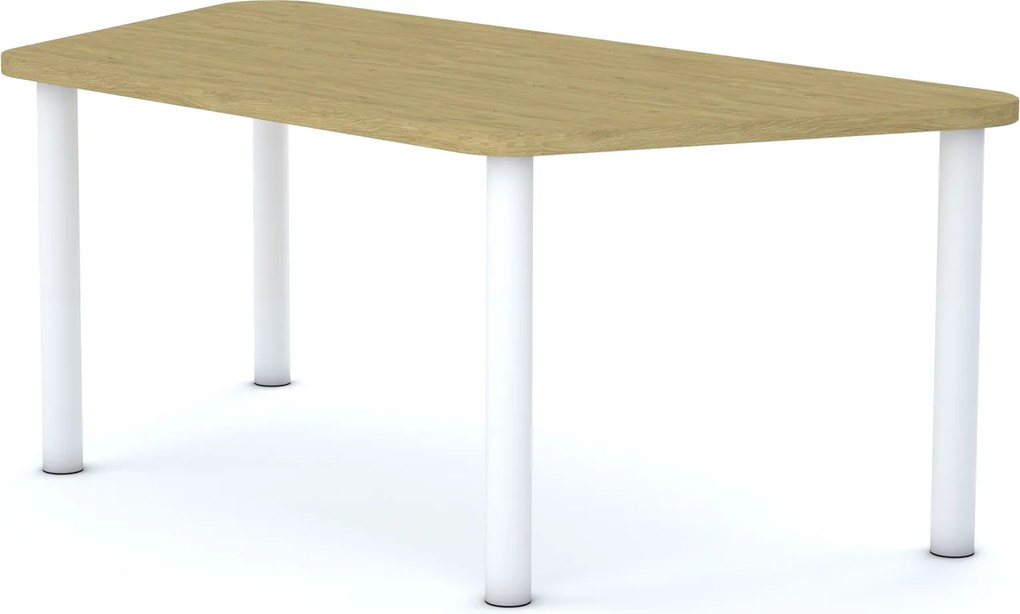 Stół przedszkolny Smart trapez 140x70 cm, rozmiar 0-3, blat dębowy / nogi białe