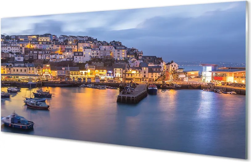 Szklany Panel Nocny Port ze Statkiem