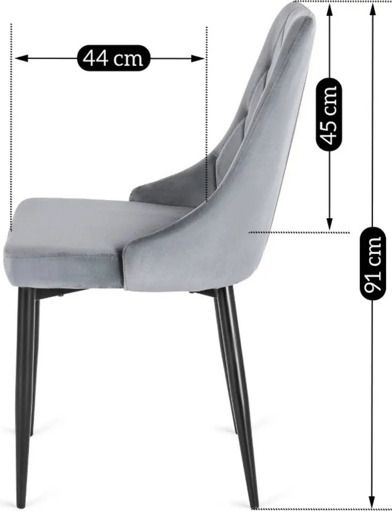 Krzesło Tapicerowane do Salonu CORK Szare Welurowe Nowoczesne Loft
