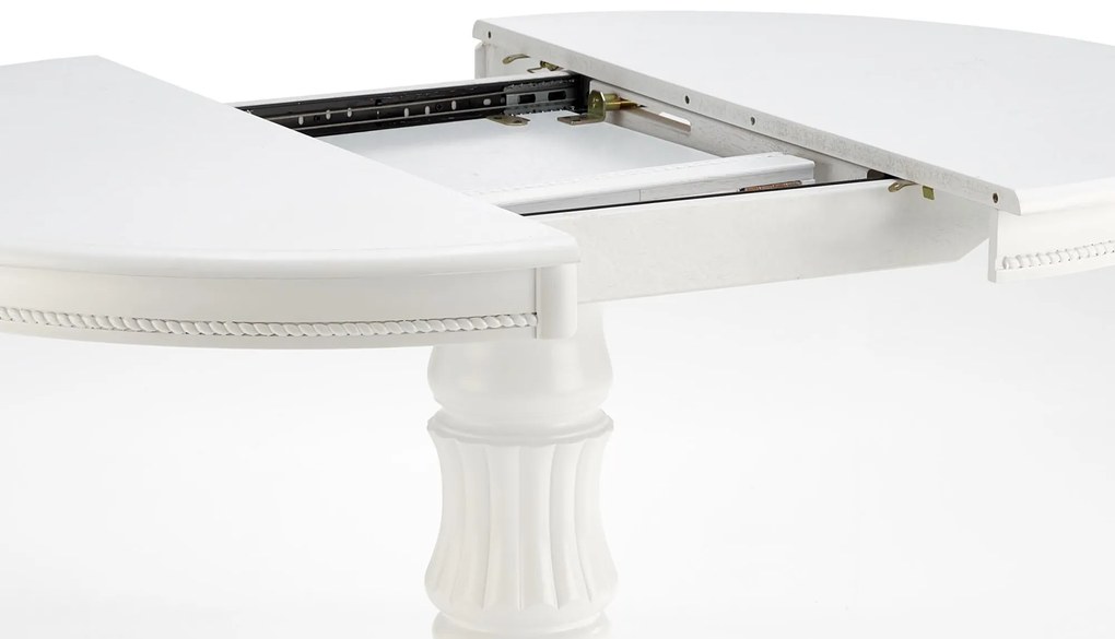 WILLIAM stół biały 90÷124/90/75 cm okrągły owalny rozkładany 4/6 osób klasyczny