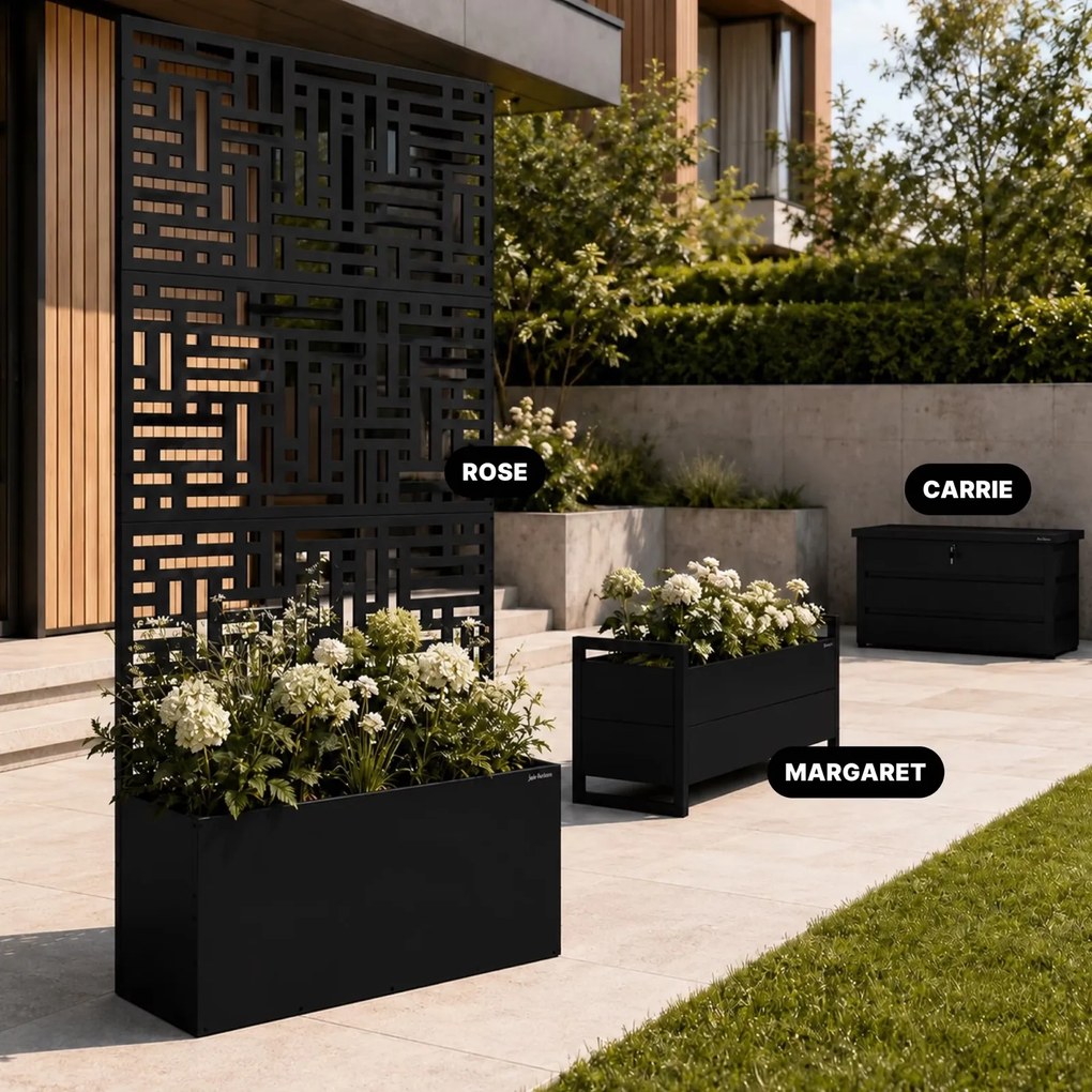 Metalowa pergola z donicą Rose 90 × 30 × 180 cm, kolor czarny