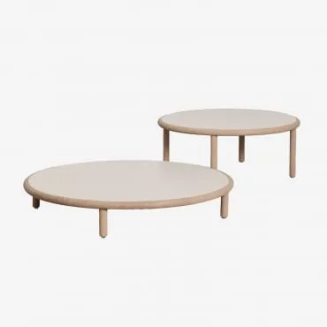 Zestaw 2 Okrągłych Stolików Kawowych Z Drewna Akacjowego Olivia Gardenia Biel & Jasny Akacjowy Brąz - Sklum