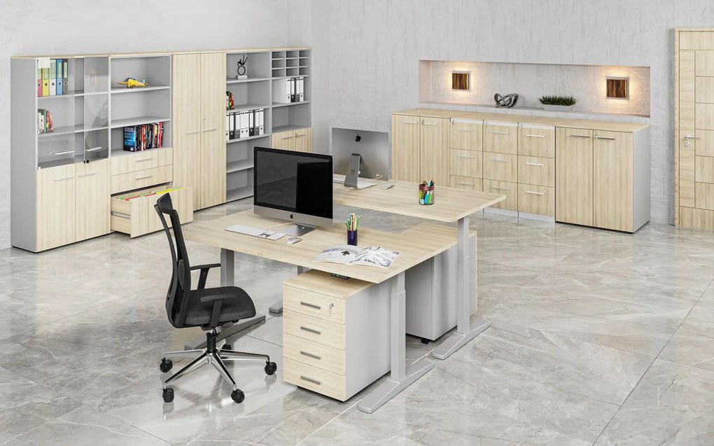 Szafa biurowa pół-drzwi PRIMO GRAY, 800 x 500 x 1781 mm, szary/dąb naturalny