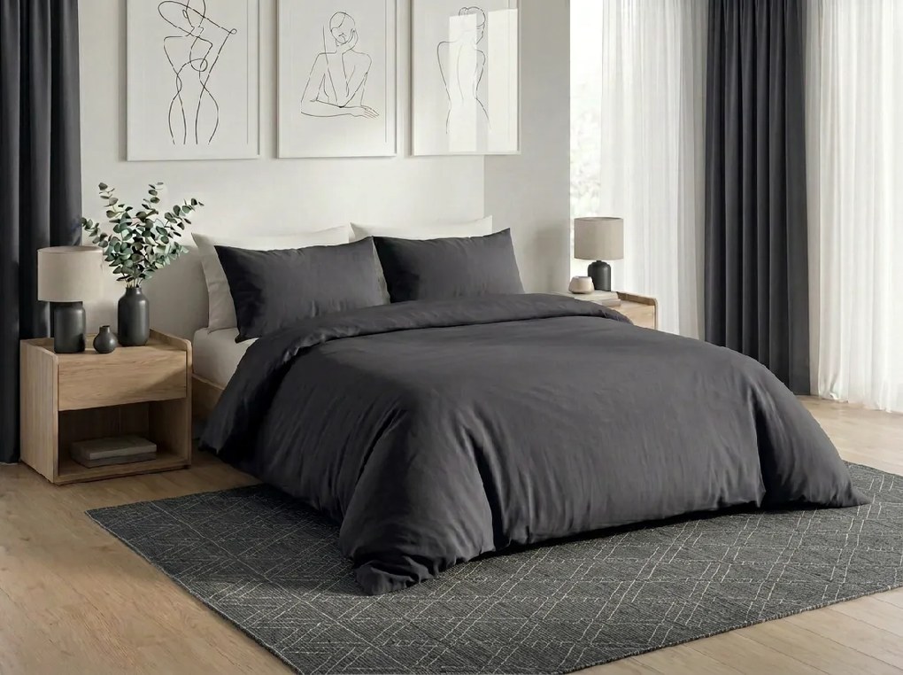 PrzytulneMieszkanie.pl PrzytulneMieszkanie.pl Bawełniana pościel CALMORA ciemnoszara Rozmiar pościeli: 2 szt 70 x 90 cm | 160 x 220 cm