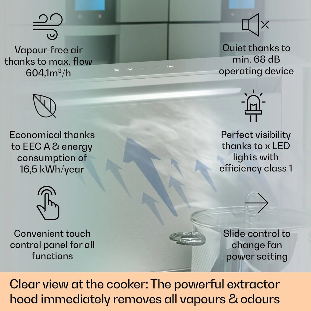 Klarstein Royal Flush 60cm 604.1m³/godz. Okap Blatowy Srebrny