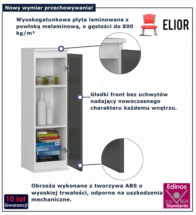 Wąska szafka wisząca biały + grafit A5-F14