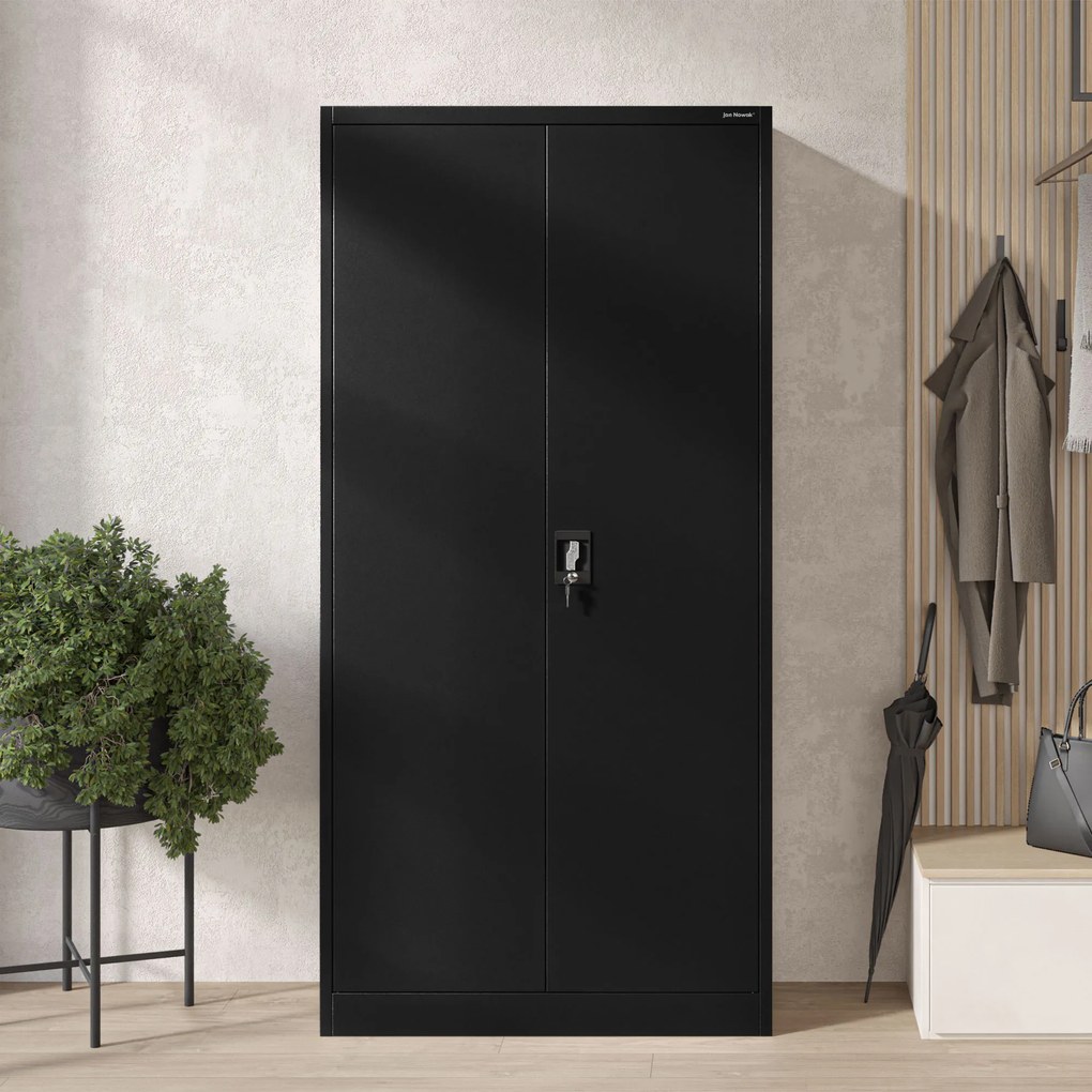 Szafa metalowa wielofunkcyjna z drążkiem czarna, 900x1850x450 mm: DAWID All Black
