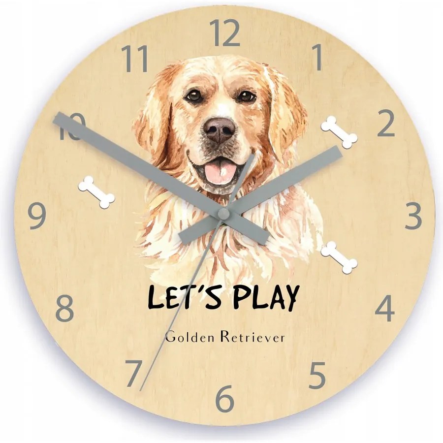 Zegar na ścianę cichy do pokoju dziecięcego drewniany nowoczesny piesek
