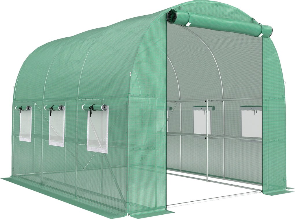 Outsunny Szklarnia ok. 2,7 x 2 x 2 m tunel foliowy z półkami, rolowane drzwi na zamek błyskawiczny, 6 okien siatkowych, wsporniki | Aosom PL
