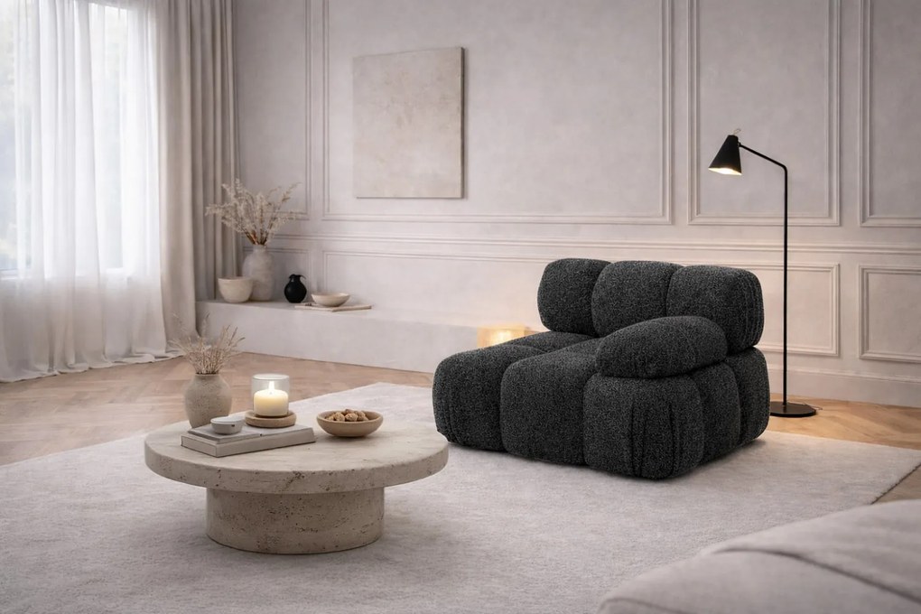 Moduł boczny do systemu modułowego, tkanina bukla Abriamo, Grafitowy, Prawy, Selia