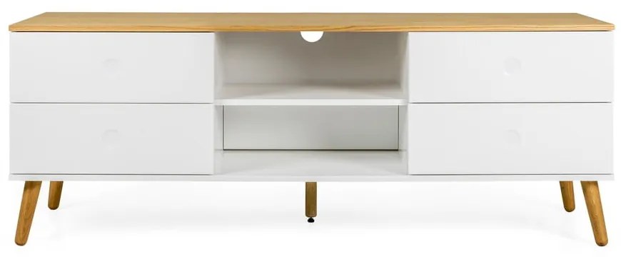Biała szafka pod TV z nogami z drewna dębowego Tenzo Dot, szer. 162 cm
