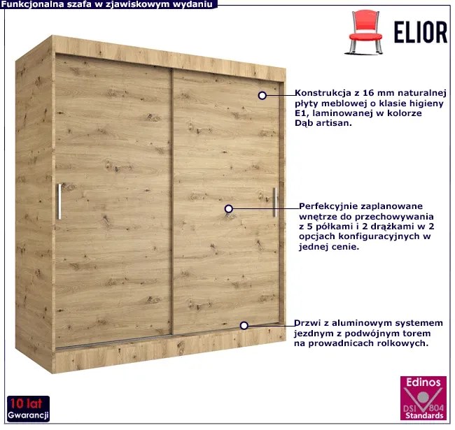 Szafa przesuwna 180 cm dąb artisan - Erco 5X