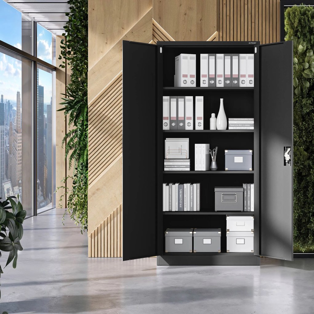 Szafa na dokumenty biurowa metalowa czarna: JAN H, 900 x 1950 x 400 mm