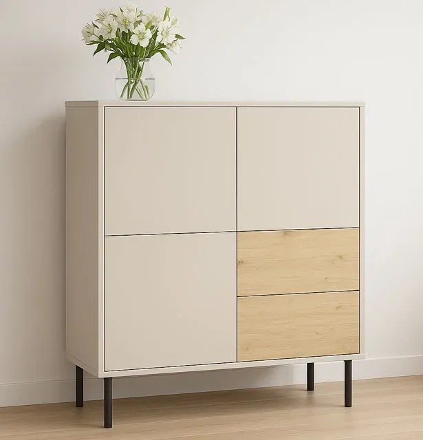 Komoda na nóżkach z 2 szufladami kaszmir + dąb artisan M8-M01