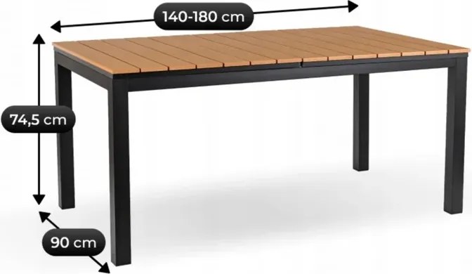 Stół Ogrodowy Prostokątny ARGOS 140-180 cm Rozkładany Dąb/Czarny