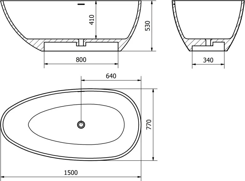 Mexen Imola wanna wolnostojąca z konglomeratu 160 x 81 cm, beton mat - 57281608061